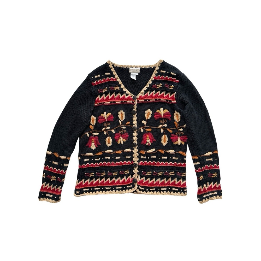 Vintage Coldwater Creek Embroidered Cardigan Womens Large Granny Cottagecore